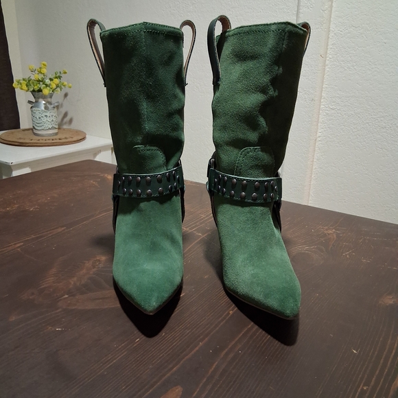 Dingo Green Suede Heeled Boots - Picture 3 of 12
